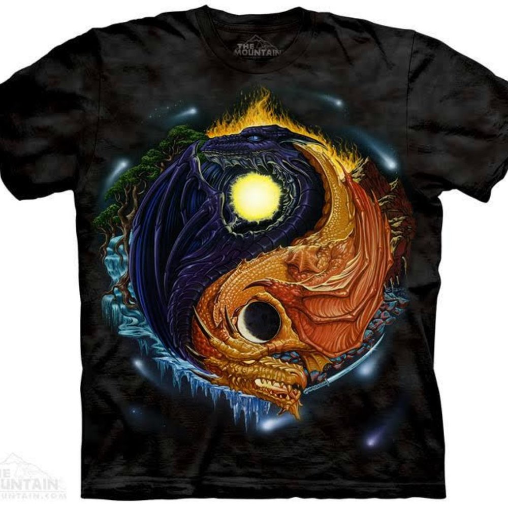Yin Yang Dragon Sun Moon Legendary Magical The Mountain Cotton T-Shirt S-M